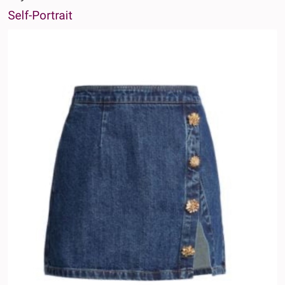 Self Portrait Embellished Denim Mini Skirt